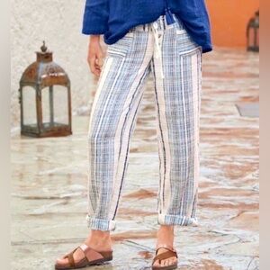 Sundance Gigi Textured Striped Cotton Beach Resort Pants Blue Combo NWOT Size PL